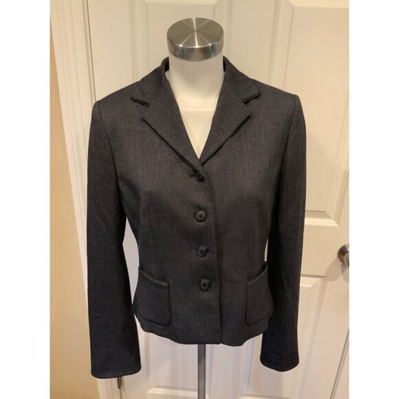 Tahari Navy Blue Micro Herringbone Patterned Blazer, Size 10 - Picture 1 of 5